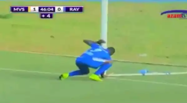 Bizzare moment striker finally scoresafter removing charm from opponent